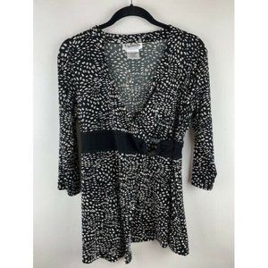 Key Lime Pie Size Small Womens Top Tunic Cross Front 3/4 Sleeves Black W…